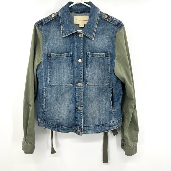 Anthropologie Pilcro & The Letterpress Denim Green Sleeve Back Jean Jacket Med - Picture 3 of 6